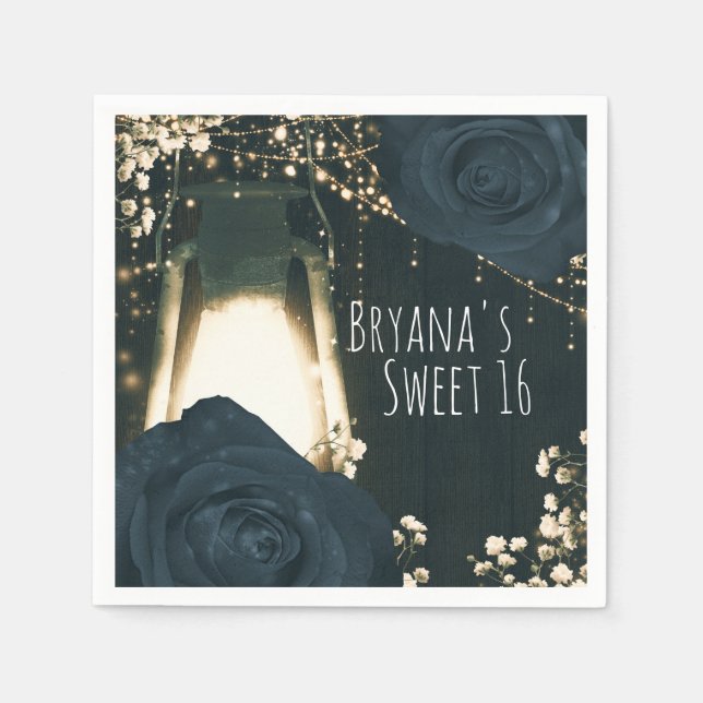 Serviette En Papier Lanterne de lueur rustique bleu clair Rose noir Ma (Devant)