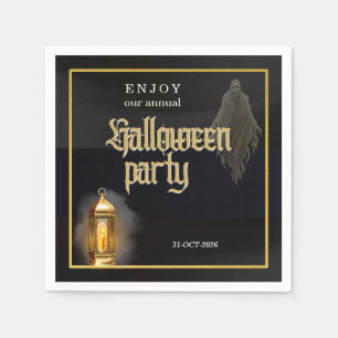 Serviette En Papier Lanterne noire élégante dorée pour soirée Hallowee