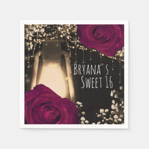 Serviette En Papier Lanterne Rustique Glow Magenta Baies Roses Mariage