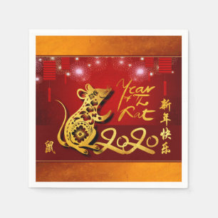 Serviette En Papier Lanternes chinoises Feu d'artifice Rat Année 2020 