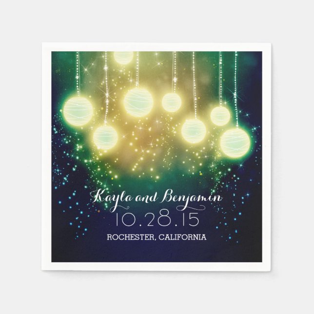 Serviette En Papier Lanternes Mariage bleu turquoise (Devant)