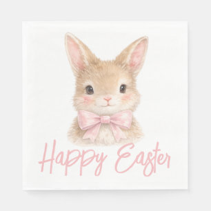 Serviette En Papier Lapin à l'aquarelle avec noeud rose Lapin de Pâq