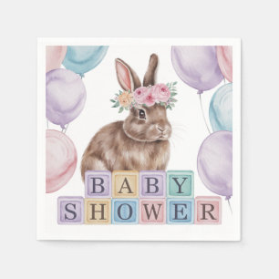 Serviette En Papier Lapin Aquarelle Avec Baby shower Fleur Couronne