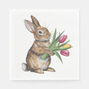 Serviette En Papier Lapin Avec Bouquet Tulip