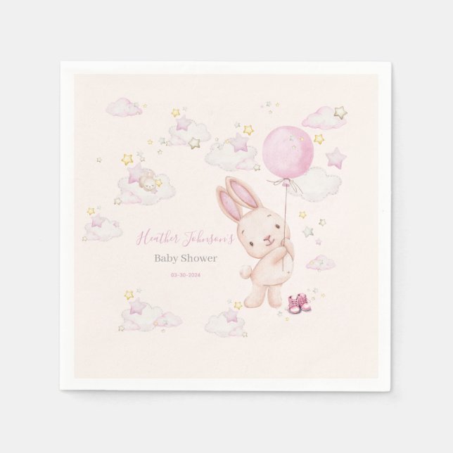 Serviette En Papier Lapin Baby shower fille (Devant)