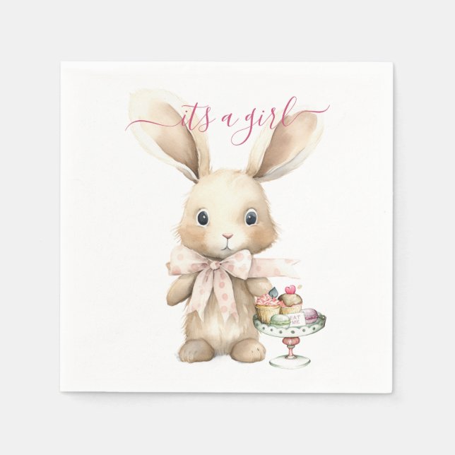 Serviette En Papier Lapin Baby shower fille (Devant)