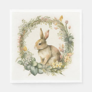 Serviette En Papier Lapin Dans La Couronne Florale