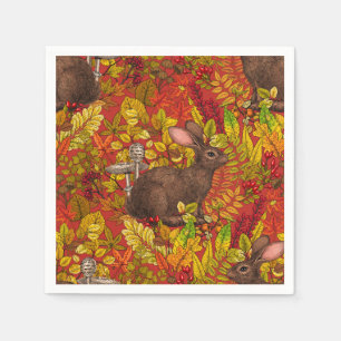 Serviette En Papier Lapin d'automne en rouge