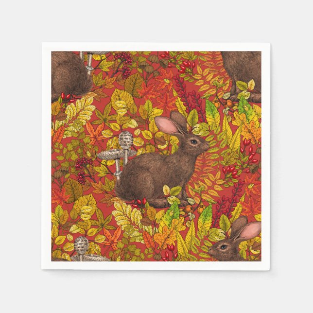 Serviette En Papier Lapin d'automne en rouge (Devant)