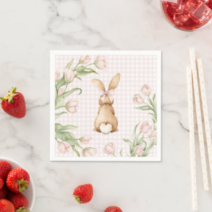 Serviette En Papier Lapin de gingham rose Tulipes Floral 