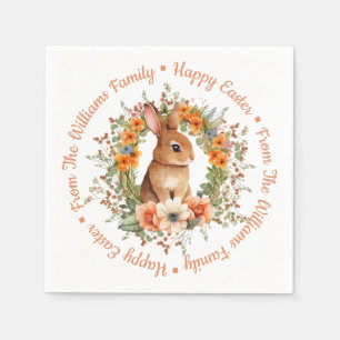 Serviette En Papier Lapin de Pâques Floral Aquarelle Fantaisiste Orang