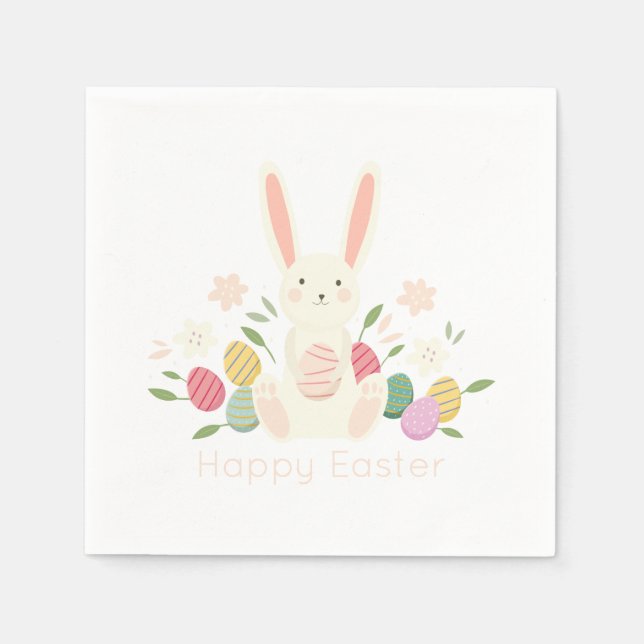 Serviette En Papier Lapin de Pâques Floral Simple | Serviette en Papie (Devant)