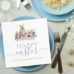 Serviette En Papier Lapin de Pâques mignon personnalisé avec fleur sau