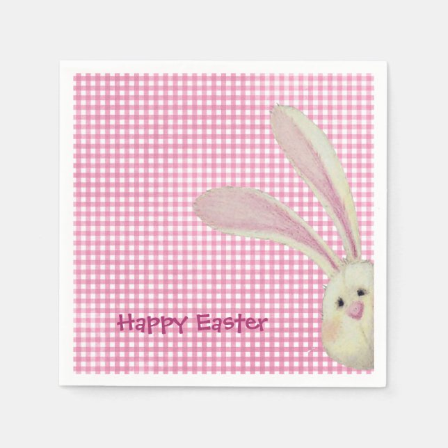 Serviette En Papier Lapin de Pâques sur En vichy rose (Devant)