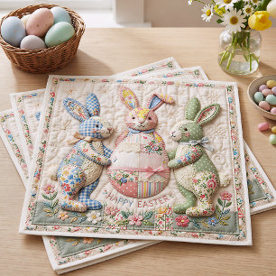 Serviette En Papier Lapin de Pâques vintage imprimé faux patchwork
