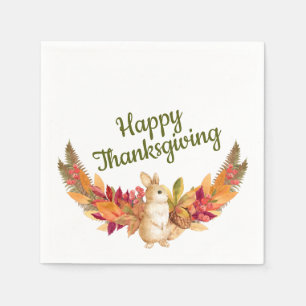 Serviette En Papier Lapin de Thanksgiving à l'aquarelle, glands, baies