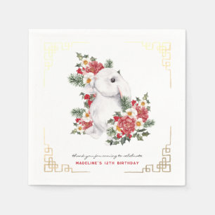 Serviette En Papier Lapin d'hiver Floral   Fête d'anniversaire