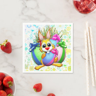 Serviette En Papier Lapin drôle mordant un œuf de Pâques