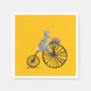 Serviette En Papier Lapin drôle sur un vélo