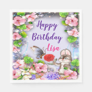 Serviette En Papier Lapin Et Papillon Fête D'Anniversaire