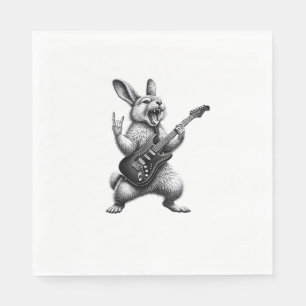 Serviette En Papier Lapin Jouant de la Guitare Rock Star Amateur de La