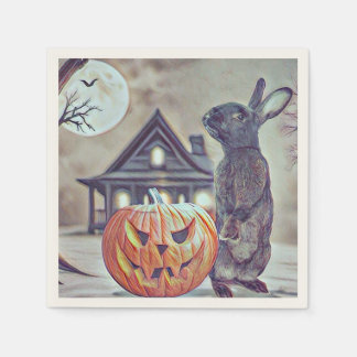 Serviette En Papier Lapin lapin d'Halloween éffrayant avec Citrouille