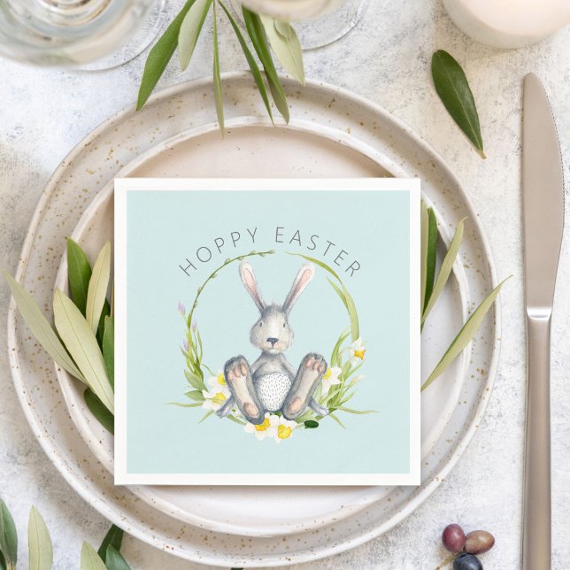 Serviette En Papier Lapin mignon à fleurs Wreath Hoppy Pâques (Créateur téléchargé)