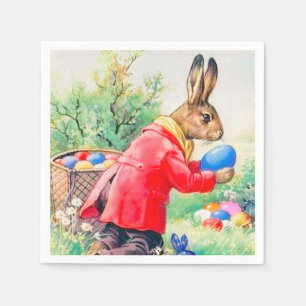 Serviette En Papier Lapin mignon vintage et oeufs colorés de Pâques