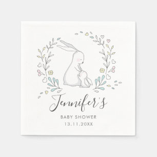 Serviette En Papier Lapin Neutre Sexe Nom Floral Date Baby shower