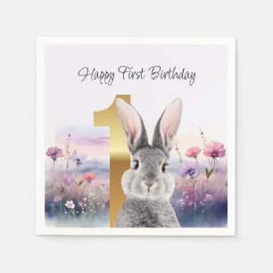 Serviette En Papier Lapin pour premier anniversaire dans un champ de f