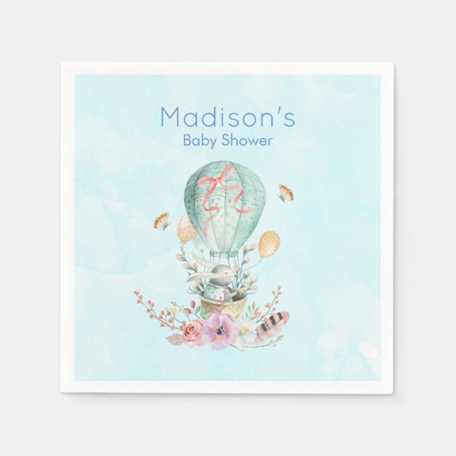 Serviette En Papier Lapin Whimsical Riding dans un ballon à air chaud (Devant)