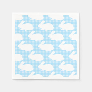 Serviette En Papier Lapins blancs sur un motif gingham bleu pastel