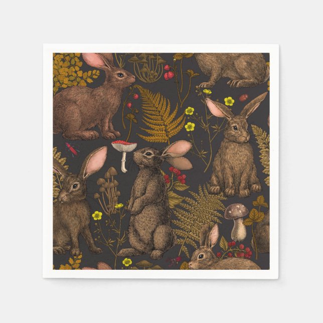 Serviette En Papier Lapins et flore boisée Napkins (Devant)