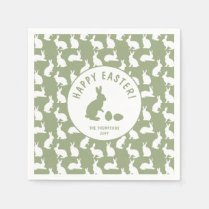 Serviette En Papier Lapins Vert Sauge Et Blanc Joyeuses Pâques