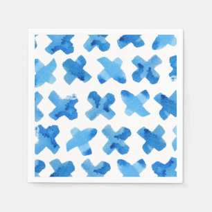 Serviette En Papier L'aquarelle bleu Shibori traverse le motif de x