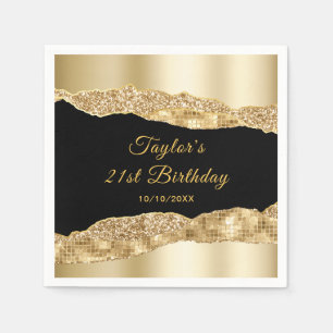 Serviette En Papier Larmes à glam noir et or Fête d'anniversaire