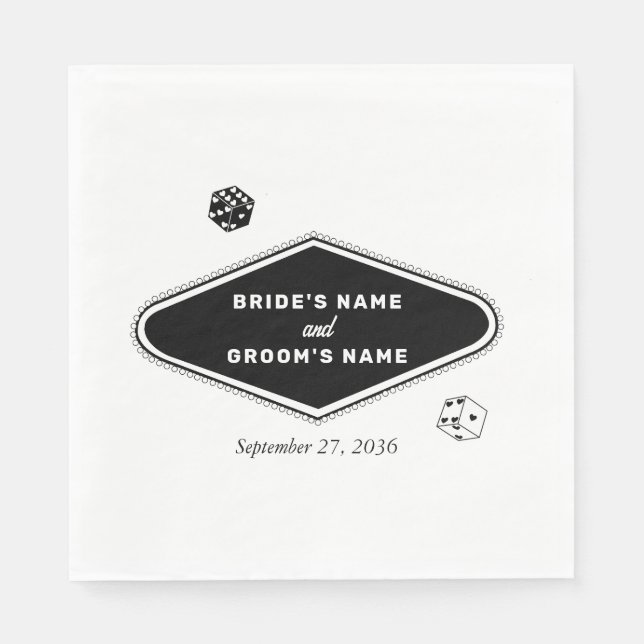 Serviette En Papier Las Vegas Casino Destination Mariage Noir Blanc (Devant)