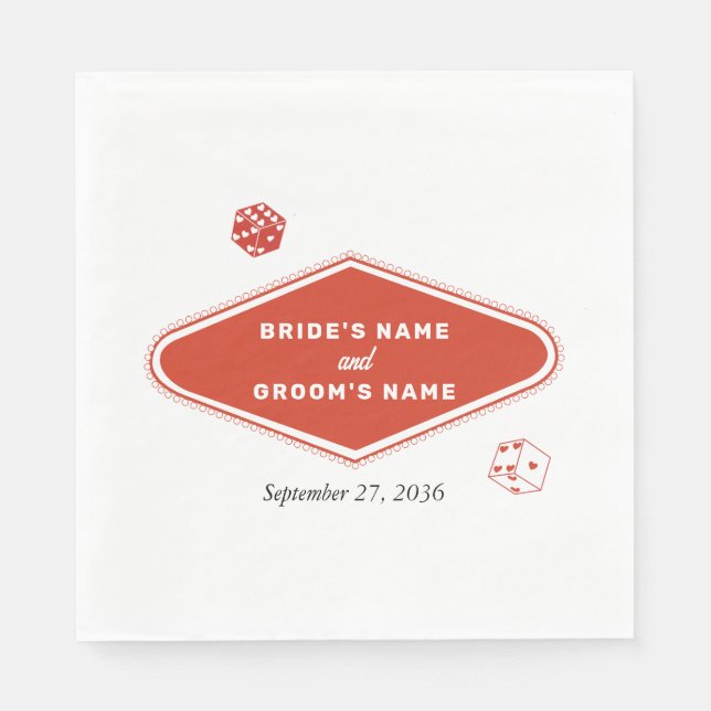 Serviette En Papier Las Vegas Casino Destination Mariage Rouge Blanc (Devant)