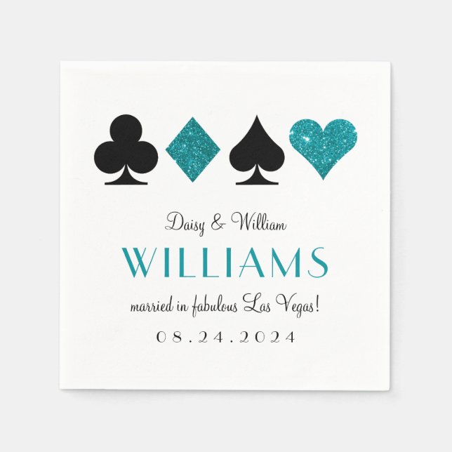 Serviette En Papier Las Vegas Mariage Turquoise et Black Cocktail Napk (Devant)