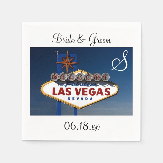 Serviette En Papier Las Vegas Thème Mariage Monogramme Date Couple Nom (Devant)