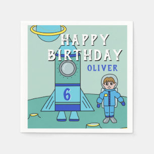 Serviette En Papier L'astronaute Boy and Rocket on Moon Birthday Party