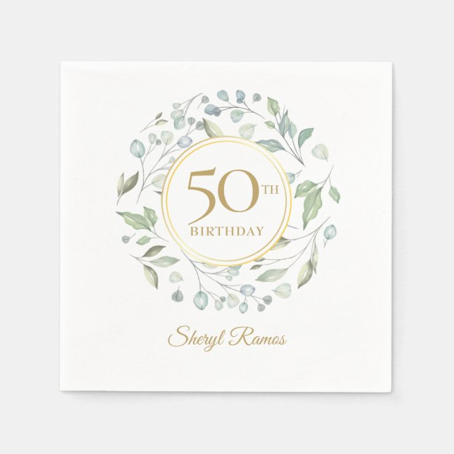 Serviette En Papier Laurel Garland Gold 50e anniversaire (Devant)