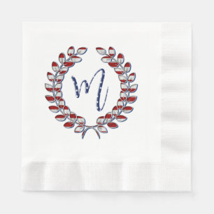 Serviette En Papier Laurel Wreath Monogramme M Étoiles et rayures USA