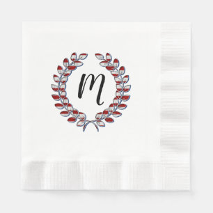 Serviette En Papier Laurel Wreath Monogramme Motif à rayures rouges