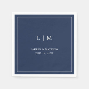 Serviette En Papier Lauren Navy Blue Monogramme Mariage élégant