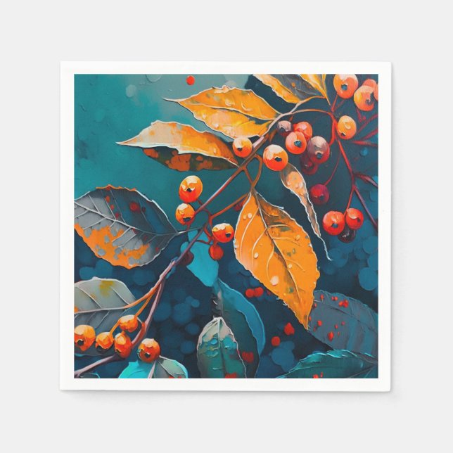 Serviette En Papier L'automne laisse de l'huile peinte. Nature feuilla (Devant)