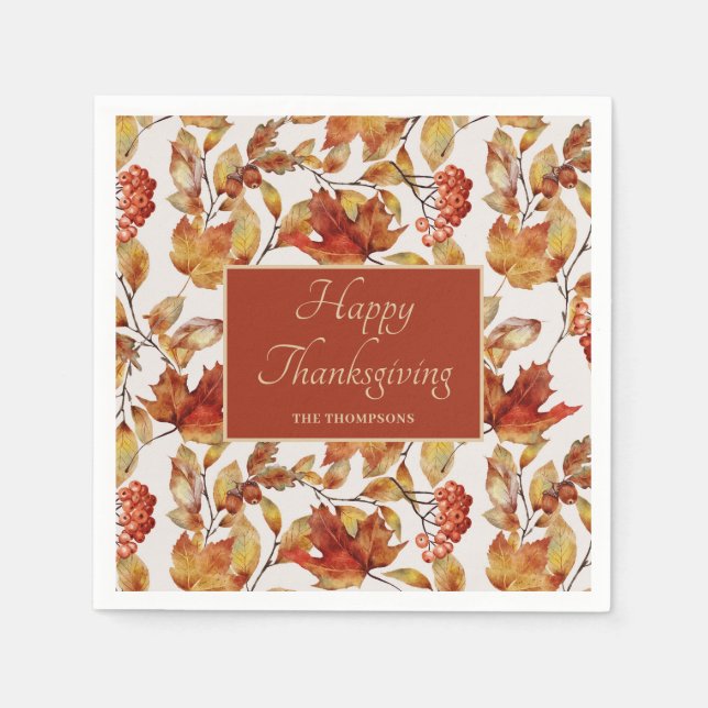 Serviette En Papier L'Automne Russe quitte Thanksgiving (Devant)