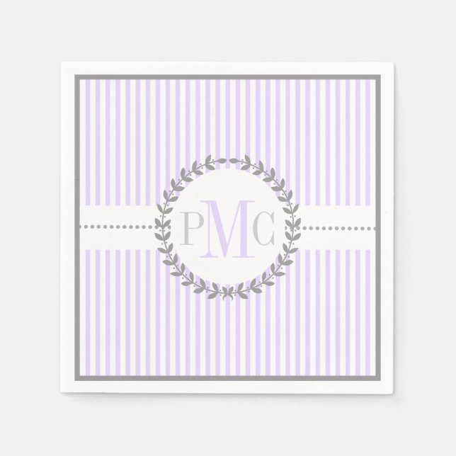 Serviette En Papier Lavande, blanc rayé mariage motif (Devant)