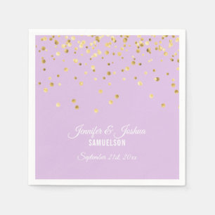 Serviette En Papier Lavande personnalisée Purple Gold Confetti Mariage