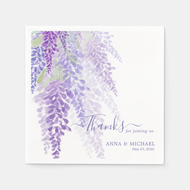 Serviette En Papier Lavande Purple Aquarelle Wisteria Blooms Mariage (Devant)